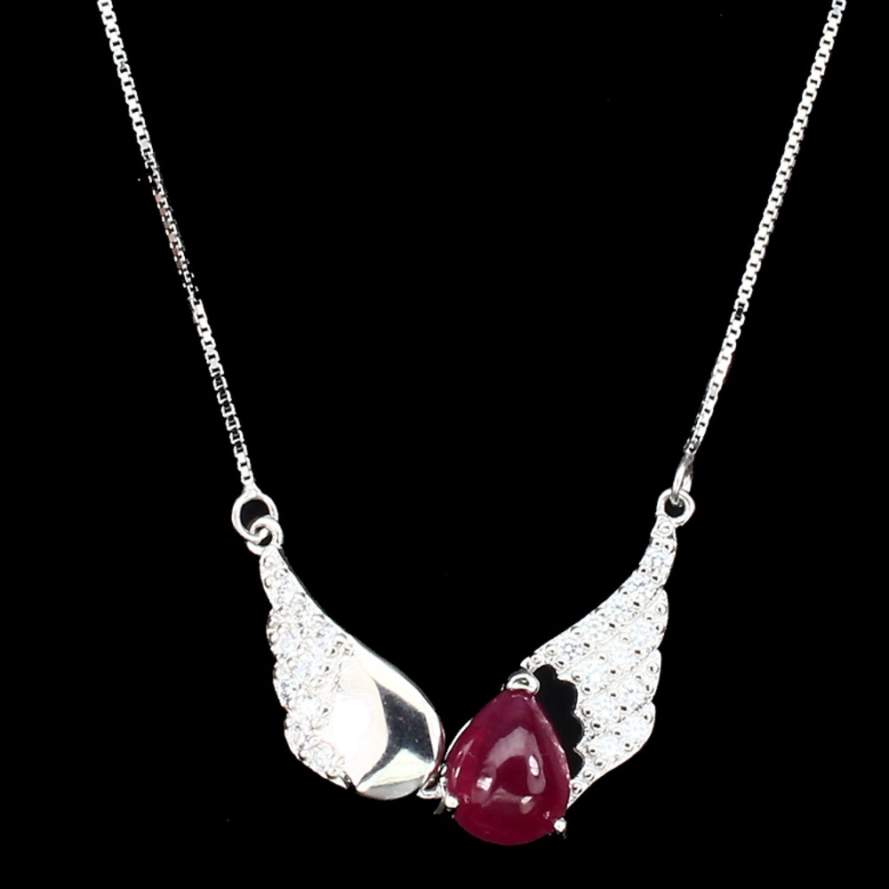 .925 RUBY & CZ SOLID STERLING SILVER NECKLACE.